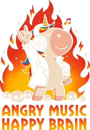 Angry Music Happy Brain - music lover, skulls, headphones, rebel, fire, koalatees, koala, koalastudio, unicorn, metal, thrash metal, heavy metal, rock, cute, funny, rainbow