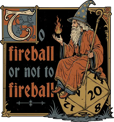 Medieval Wizard Fireball - Medieval, Wizard Hat, Wizard, Wizard Humor, Black Mage, Mage, Sorcery, Sorcerer, Swords And Sorcery, Magic, Magical, Ritual, Fireball, Rpg, Role-play, Role-playing, Roleplay Game, Role-playing Game, Roleplaying, Roleplaying Game, Fantasy, Adventure, Meme, Fun, Funny, Shakespeare, William Shakespeare, D20, Dungeon Master, Dungeons, Dungeon, Fire