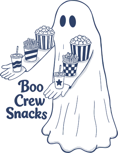 Boo Crew Snacks  - ghost, boo, movie snacks, popcorn, soda, french fries, boo crew snack, movie lover, horror movie, funny snacks, halloween, spooky season, halloween design - Standard T-Shirt