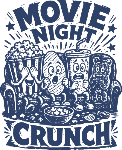 Movie Night Crunch - movie night, horror movie, movie lover, movie snacks, popcorn, soda, french fries, funny food, cinema snacks, crunch - Standard T-Shirt