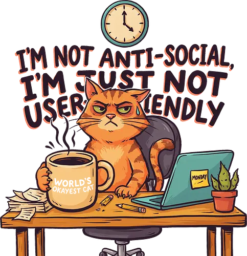 Katze Anti-Social Lustiges Büro Spruch Design - Katze, Cat, Büro, Spruch, Lustig, Humor, Arbeit, Office, Sarkasmus - Standard T-Shirt