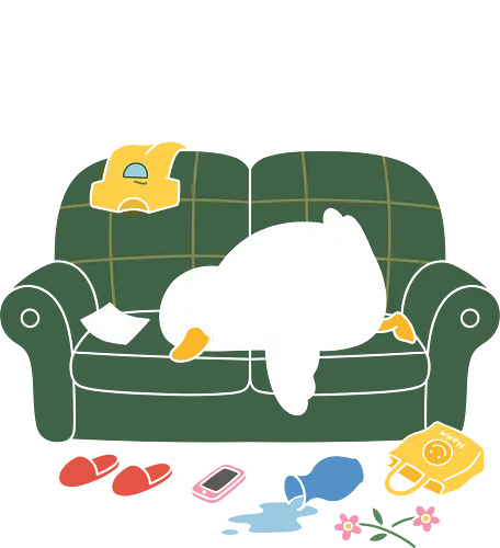 The Ultimate Faceplant: Exhausted Mode - kawaii couch potato, messy room graphic, funny exhaustion shirt, lazy day graphic tee, introvert apparel, burnout mood clothing, faceplant duck design, relatable aesthetic streetwear, cute tired animal merch, monday mood fashion - Standard T-Shirt