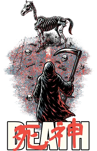 Death Rider Anime - Bible, Skull, Skeleton, Post-apocalyptic, Apocalypse, Armageddon, Grim Reaper, Horse, Death God, Death, Angel Of Death, Rider, Anime, Poster, Manga, Japanese Art, Japanese, Mashup - Standard T-Shirt
