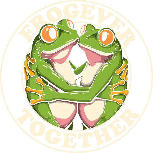 Frogever Together - frog, frogs, frogever, together, love, friendship, couple, romance, cute, funny, humor, vintage, retro, nature, animal, amphibian, kawaii, adorable, soulmate, forever, couplegoals, cuteanimals, froglover, naturelover, gift, cartoon, illustration, wholesome, romantic - Standard T-Shirt