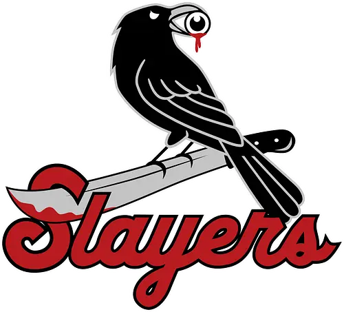 Slayers - horror, baseball style, baseball team, crow, funny, halloween, horror fan, raven, slayers, sports, baseball lover, horror movie addict, horrormovies - Standard T-Shirt