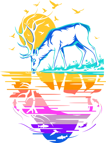 Vaporwave Oasis: The Neon Stag - vaporwave deer shirt, synthwave nature graphic tee, retro 80s outrun apparel, neon sunset clothing, aesthetic animal streetwear, majestic stag design, colorful reflection art, indie hipster fashion, psychedelic nature merch, retro futuristic wilderness - Standard T-Shirt