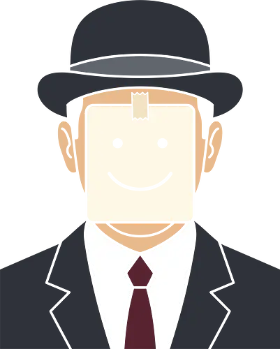 Fake a Smile: The Corporate Magritte - Son of Man graphic tee, aesthetic art history merch, ironic aesthetic tee, Rene Magritte parody shirt, fake smile apparel, corporate burnout clothing, sarcastic office humor, surrealist art streetwear, sticky note smiley face, funny introvert fashion - Standard T-Shirt