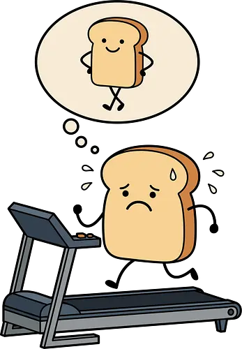 Working on that Crust: The Cardio Carb - sarcastic workout fashion, aesthetic cartoon streetwear, funny workout shirt, bread on treadmill graphic, kawaii fitness apparel, carb lover merch, relatable gym clothing, cute food character tee, fitness motivation humor, toast pun shirt - Standard T-Shirt