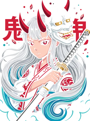Daughter of the Beast: The Oni Princess - Hannya mask clothing, Yamato shirt, One Piece Wano merch, Oni princess graphic tee, anime warrior girl apparel, Japanese demon mask design, shonen manga streetwear, aesthetic anime fashion, white hair anime girl, epic anime battle tee - Standard T-Shirt