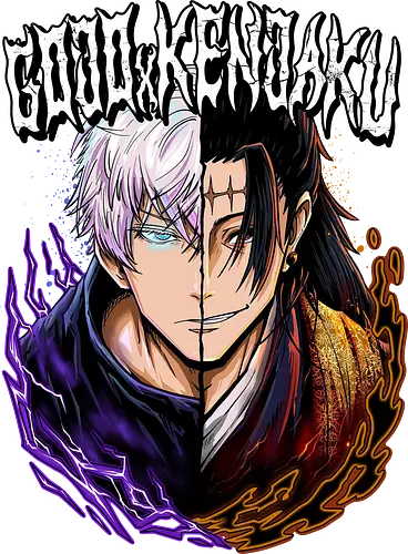 Gojo Kenjaku Two Faces One War JJK - Gojo Satoru, Kenjaku, Jujutsu, split face, two enemies, manga duality, anime fan gift, JJK arc art - Standard T-Shirt