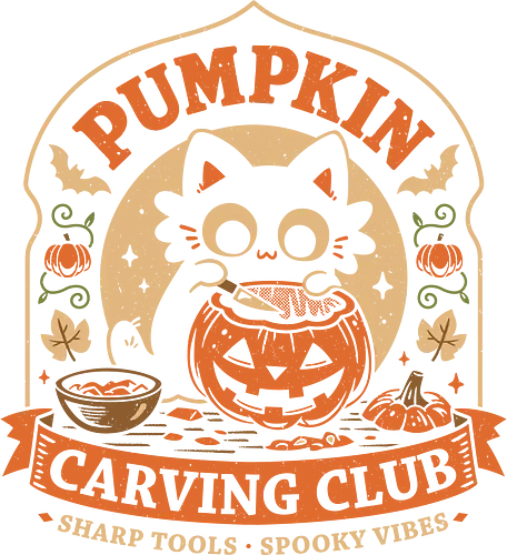 Pumpkin Carving Club - Black Cat - black cat, pumpkin, halloween, carving, jack o lantern, spooky season, october, autumn, fall, kittens, trick or treat, crafting, vintage - Standard T-Shirt