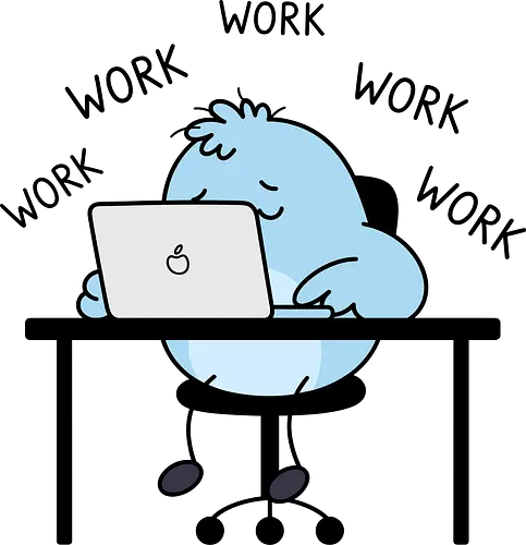 Corporate Grind: The Tired Blue Blob - WFH fashion, funny work shirt, corporate burnout graphic tee, tired monster apparel, office humor streetwear, relatable student clothing, minimalist cartoon desk, lazy day aesthetic tee, remote worker gift, cute exhausted character - Standard T-Shirt