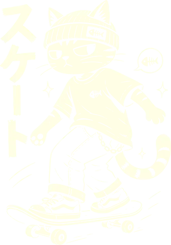 Skate Neko: The Street Rebel - skater cat shirt, Japanese streetwear graphic tee, anime skate apparel, edgy neko clothing, retro 90s skater fashion, minimalist black and white tee, grumpy cat merch, Japanese text skate design, aesthetic indie streetwear, cool animal graphic shirt - Standard T-Shirt