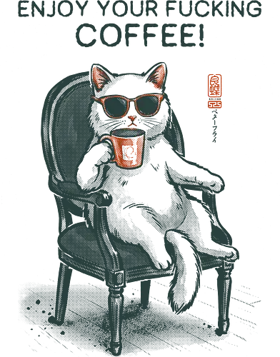 Enjoy Your Fucking Coffee! - caffeine, cat, coffee, funny, sarcastic, vintage, retro, japanese, adult humor, coffee lover, swear word, sunglasses, quote, mood, cool - Standard T-Shirt