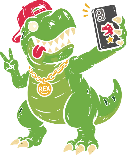 T-Rex Selfie: The Swag Saurus - quirky pop culture shirt, short arms joke merch, funny dinosaur shirt, t-rex selfie graphic tee, hypebeast animal apparel, retro 90s streetwear, cool dino clothing, meme graphic fashion, distressed vintage tee, skater dinosaur design - Standard T-Shirt