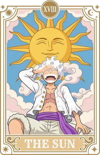 The Sun Arcana: Warrior of Liberation - Luffy Gear 5 shirt, Joy Boy apparel, One Piece aesthetic streetwear, shonen manga clothing, retro anime tarot design, Pirate King graphic shirt, witchy otaku fashion, Sun God Nika merch, anime tarot card graphic, The Sun major arcana tee - Standard T-Shirt