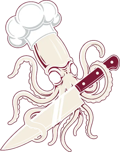 The Kraken Chef: Master of the Blade - funny chef shirt, squid graphic tee, kraken cook apparel, culinary streetwear, kitchen knife design, seafood lover clothing, badass octopus tee, sushi chef merch, tattoo style sea creature, foodie graphic fashion - Standard T-Shirt
