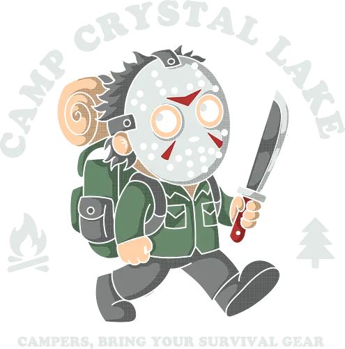 Camp Crystal Lake - horrorfan, horror, slasher, camping, camper, survival, terror, retro, vintage, scary, halloween, camp, forest, adventure, humor, funny, nostalgia, 80s, movie, cinema, popculture, outdoors, nature, spooky, creepy, survivalist, campsite, illustration, cartoon, geek - Standard T-Shirt