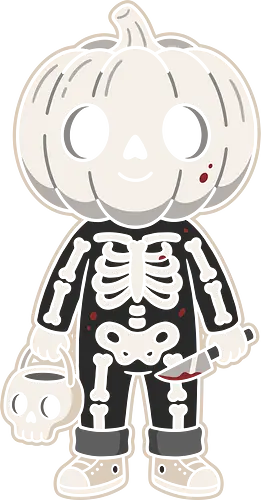 Trick or Treat: The Little Slasher - creepy cute halloween shirt, pumpkin head kid graphic, skeleton costume apparel, funny slasher streetwear, spooky trick or treat tee, pastel goth halloween clothing, dark humor aesthetic, cute horror merch, aesthetic autumn fashion, knife wielding pumpkin boy - Standard T-Shirt