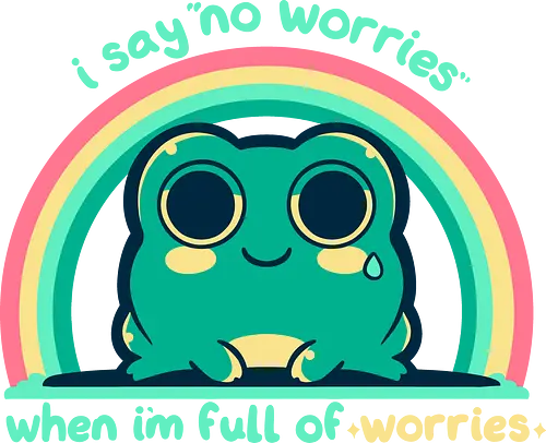 Full of Worries - stare, look, smile, thoughts, saying, phrase, Sorgen, Frosch, keine Sorgen, worries, worrying, worry, frog, rainbow, no worries - Standard T-Shirt