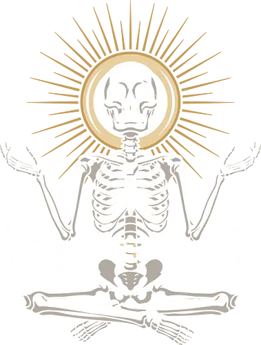 Eternal Zen: The Meditating Skeleton - meditating skeleton shirt, zen yoga graphic tee, inner peace apparel, spiritual skull streetwear, dark aesthetic clothing, minimalist gothic fashion, holy halo design, negative space skeleton art, alternative mindfulness merch, eternal zen graphic - Standard T-Shirt