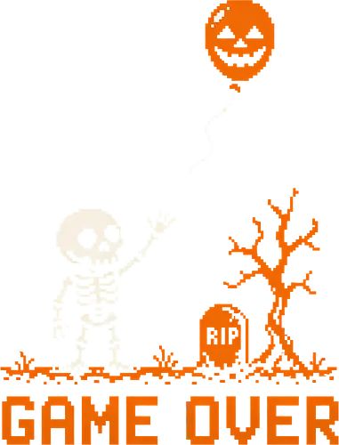 Game Over - Halloween - Pixel Art - Skelett - Kürbis - 8 Bit, Gamer, gruselig, Totenkopf, Geister, Friedhof, Halloween Deko, Retro, Halloween, Game Over, Skelett, Kürbis, Pixelkunst, Retro Gaming - Standard T-Shirt