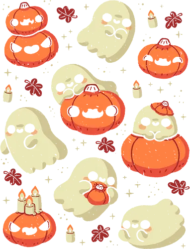 Cute Ghost with Halloween Pumpkin - cute ghost, pumpkin, halloween, spooky, creepy, candles, autumn leaves, kawaii ghost, fall, love, goth, cozy, trick or treats, magical, xmorfina - Standard T-Shirt