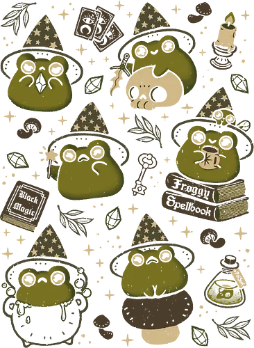 Cute Wizard Frog - wizard frog, cute frog, halloween, kawaii frog, witch, witch hat, magical, frog, frog lover, witchcore, goblincore, toad, pattern, seamless, xmorfina - Standard T-Shirt