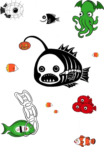 Halloween Deep Party - saltwater fish, scary, spooky, halloween, aquarium, clownfish, deep sea, fish, halloween gifts, halloween party, horror, humor, ocean, octopus, pumpkin - Standard T-Shirt
