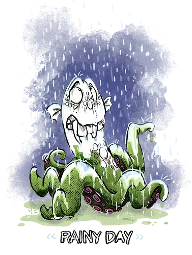 Rainy Day - Krake, Oktopus, Regen, Herbst, Monsta, Monster - Standard T-Shirt