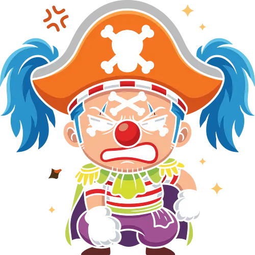 The Grumpy Star Clown: Chibi Pirate - Buggy the clown shirt, One Piece merch, chibi anime graphic tee, funny pirate apparel, kawaii otaku streetwear, Star Clown clothing, grumpy anime character, shonen manga fashion, Japanese anime villain tee, cute pirate captain shirt - Standard T-Shirt