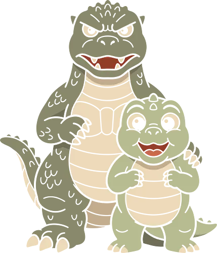 Monster Family: The Kaiju Father - cute kaiju graphic tee, retro monster movie apparel, Japanese pop culture streetwear, father and son dinosaur design, kawaii Godzilla merch, vintage aesthetic clothing, funny dad shirt, classic Tokusatsu tee, giant monster family graphic, Kaiju and Minilla shirt - Standard T-Shirt