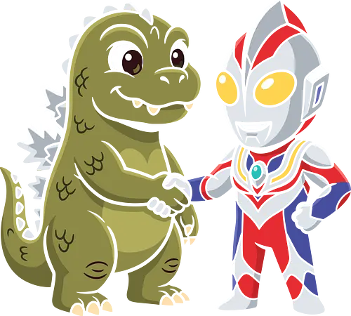 Kaiju Truce: The Hero & The Monster - Godzilla and Ultraman shirt, kawaii kaiju graphic tee, Japanese superhero apparel, Tokusatsu fan merch, chibi monster clothing, retro pop culture streetwear, Godzilla crossover tee, funny anime hero design, otaku aesthetic fashion, vintage monster movie shirt - Standard T-Shirt