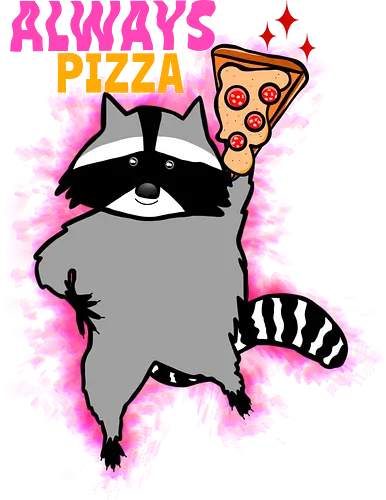 Waschbär mit Pizza  - Pizza, Waschbär, Tier, Naturliebhaber, Essen, Humor, lustig, süßer Käse, Pizzastück - Standard T-Shirt