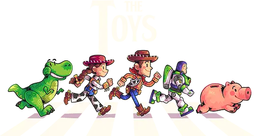 The Toys  - toy, jessie, rex, pig, buzz, woody, t-rex, dino, Tyrannosaurus Rex, abbey road, beatles, pixar - Standard T-Shirt