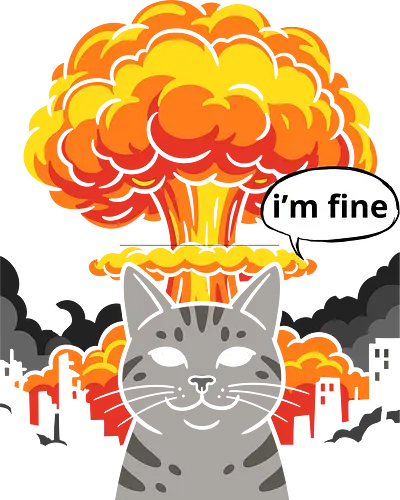 The "I'm Fine" Cat - funny cat shirt, this is fine meme apparel, im fine graphic tee, dark humor streetwear, sarcastic cat clothing, chaotic energy design, nuclear explosion shirt, relatable stress fashion, internet meme merch, apocalyptic graphic tee - Standard T-Shirt