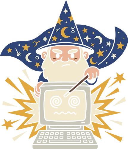 The Tech Wizard: IT Support Magic - tech wizard shirt, IT support graphic tee, funny programmer apparel, retro computer merch, coding wizard clothing, vintage PC design, geeky humor streetwear, magical troubleshooting tee, computer science fashion, fantasy gamer shirt - Standard T-Shirt