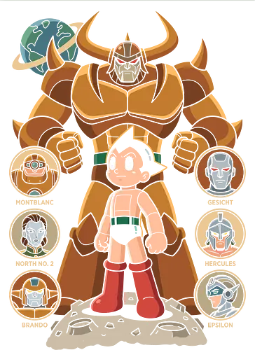 The Seven Great Robots: Pluto's Shadow - Pluto anime shirt, Astro Boy graphic tee, Osamu Tezuka merch, retro mecha streetwear, classic sci-fi manga apparel, seven great robots design, vintage anime poster tee, nostalgic otaku clothing, Japanese robot fashion, classic manga history shirt - Standard T-Shirt