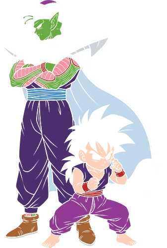 Master and Student: The Namekian Bond - Piccolo and Gohan shirt, anime mentor graphic tee, minimalist DBZ apparel, shonen manga streetwear, Namekian warrior merch, retro 90s anime clothing, aesthetic otaku fashion, negative space anime art, nostalgic Japanese animation, anime training design - Standard T-Shirt