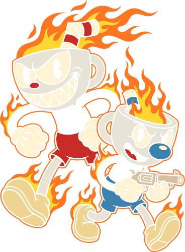 Don't Deal With the Devil: Cup Bros on Fire - Cuphead and Mugman shirt, retro gaming graphic tee, rubber hose cartoon apparel, indie video game merch, vintage animation streetwear, flaming cup design, edgy gamer clothing, 1930s cartoon aesthetic, run and gun game shirt, pop culture mashup tee, rubber hose cartoon apparel, indie video game merch, vintage animation streetwear, flaming cup design, edgy gamer clothing, Cuphead and Mugman shirt, retro gaming graphic tee, 1930s cartoon aesthetic, run and gun game shirt, pop culture mashup tee - Standard T-Shirt