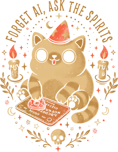 Forget AI Ask The Spirits - eduely, ely, witchy, spooky, cat, cat lover, cute, occult, dark humor, mystical, ghost, halloween, ouija - Standard T-Shirt