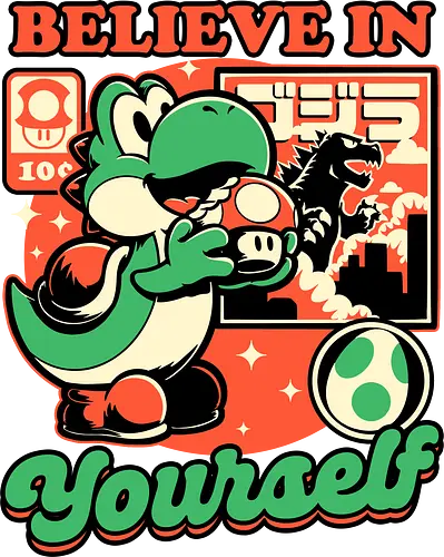 Dinosaur Kaiju Game - Dino, Dinosaurs, Dinosaur, Cute Kaiju, Kaiju, Mushrooms, Mushroom, Video Games, Video Game, Games, Game, Vintage, Retro, Retro Vintage, Platform, Adventure, Fantasy, Magic, Magical, Trained, Train, Training, Gym, Eat, Eating, Poster, I Believe In You, Believe, I Believe - Standard T-Shirt