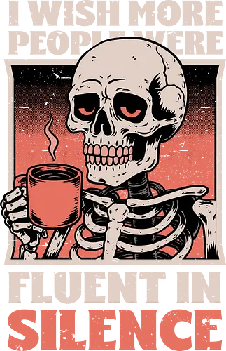 Skull Coffee Silence - Skull, Skeleton, Spooky Season, Spooky, Spooky Cute, Spooky Art, Spooky Vibes, Creepy, Creepy Cute, Scary, Scary Cute, Scary Art, Coffee, Coffee Shop, Coffee Time, Coffee Lover, Funny Coffee, Coffee Cup, Silence, Fun, Funny, Awesome, Cool, Sarcasm, Irony, Beverage, Hot, Antisocial, Antisocial Vibes, Antisocial Vibe, Anti Social, Social, Social Anxiety, Social Commentary, Social Issues, Social Distancing, Tired, Smile, Halloween - Standard T-Shirt