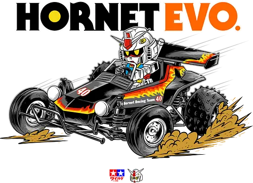 chibi gundam driving car - gundam, car, hornet, tamiya, carshow, robot, mecha, japanese, hobby, race, speed - Standard T-Shirt
