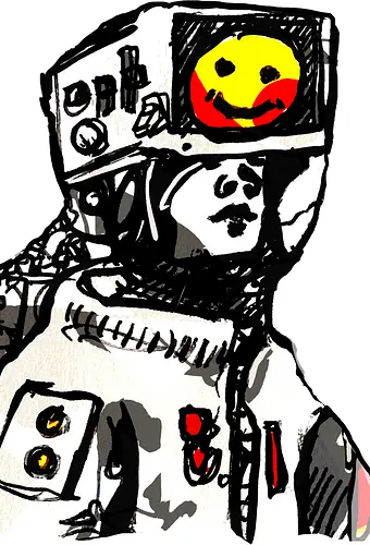 Media Overload Cyberpunk  TV head  - cyber punk, cybernaut, graphic, streetwear graphic, artsy shirt, linocut art, Holzschnitt, handmade aesthetic, urban wear, illustration, graphic tee, artistic tee, indie ästhetik, boho vibe - Standard T-Shirt