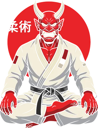 Demon on the Mat: The Jiu-Jitsu Oni - BJJ shirt, Jiu Jitsu graphic tee, Oni demon apparel, martial arts streetwear, Japanese folklore design, black belt clothing, red demon ninja shirt, neo traditional tattoo fashion, MMA workout tee, aesthetic warrior merch - Standard T-Shirt