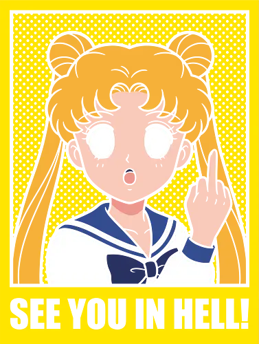 Magical Menace: The Unforgiving Princess - Sailor Moon parody shirt, funny anime graphic tee, middle finger apparel, edgy magical girl streetwear, sarcastic 90s anime clothing, pop art manga design, dark humor aesthetic, cute but psycho shirt, ironic otaku fashion, Usagi Tsukino meme merch - Standard T-Shirt