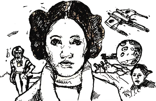 Galactic Echoes Sci-Fi Graphic  - May the Fourth, artistic tee, indie ästhetik, boho vibe, Space Opera, prinzessin lea, streetwear graphic, artsy shirt, linocut art, Holzschnitt, handmade aesthetic, urban wear, illustration, graphic tee - Standard T-Shirt