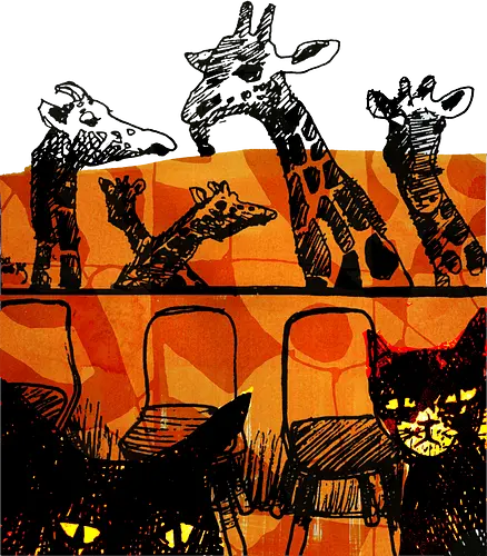 Safari Noir - Giraffen und Katzen - Katzen, Katze, Giraffe, Giraffen, streetwear graphic, artsy Giraffe shirt, linocut art, Holzschnitt, handmade aesthetic, urban wear, illustration, graphic tee, artsy shirt, artistic tee, indie ästhetik, boho vibe - Standard T-Shirt