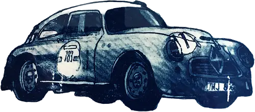 SLOW RIDE –  Oldtimer T-Shirt - Linolschnitt Auto, Linocut Car, Holzschnitt, Blockprint, Textured Print, Handgemacht, Vintage Illustration, Graphic Tee, VW Käfer, Käfer Auto, VW Beetle, Oldtimer, Classic Car, Vintage Car, Rallye Auto, Startnummer 183, Retro Racing, Blau Weiß, Blue Ink, Monochrom, Car Enthusiast, Auto Liebhaber, Retro Vibe, Vintage Ästhetik, Streetwear Graphic, Künstlershirt - Standard T-Shirt
